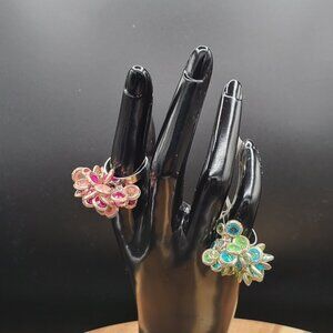 NWT: GANZ Multi-Stone Cluster Adjustable Band Rings, Set of 2